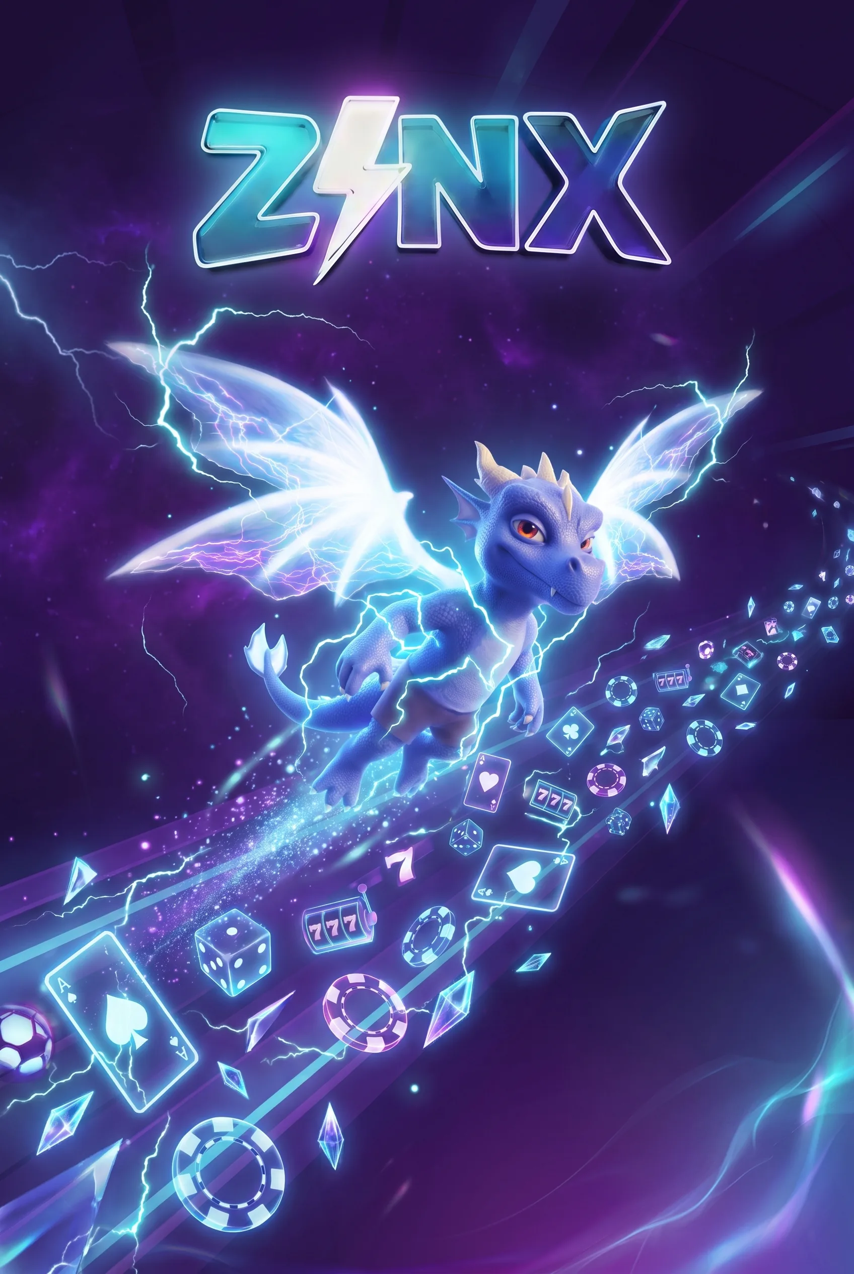 Sigla Zinx Casino și mascota alături de simboluri ale jocurilor