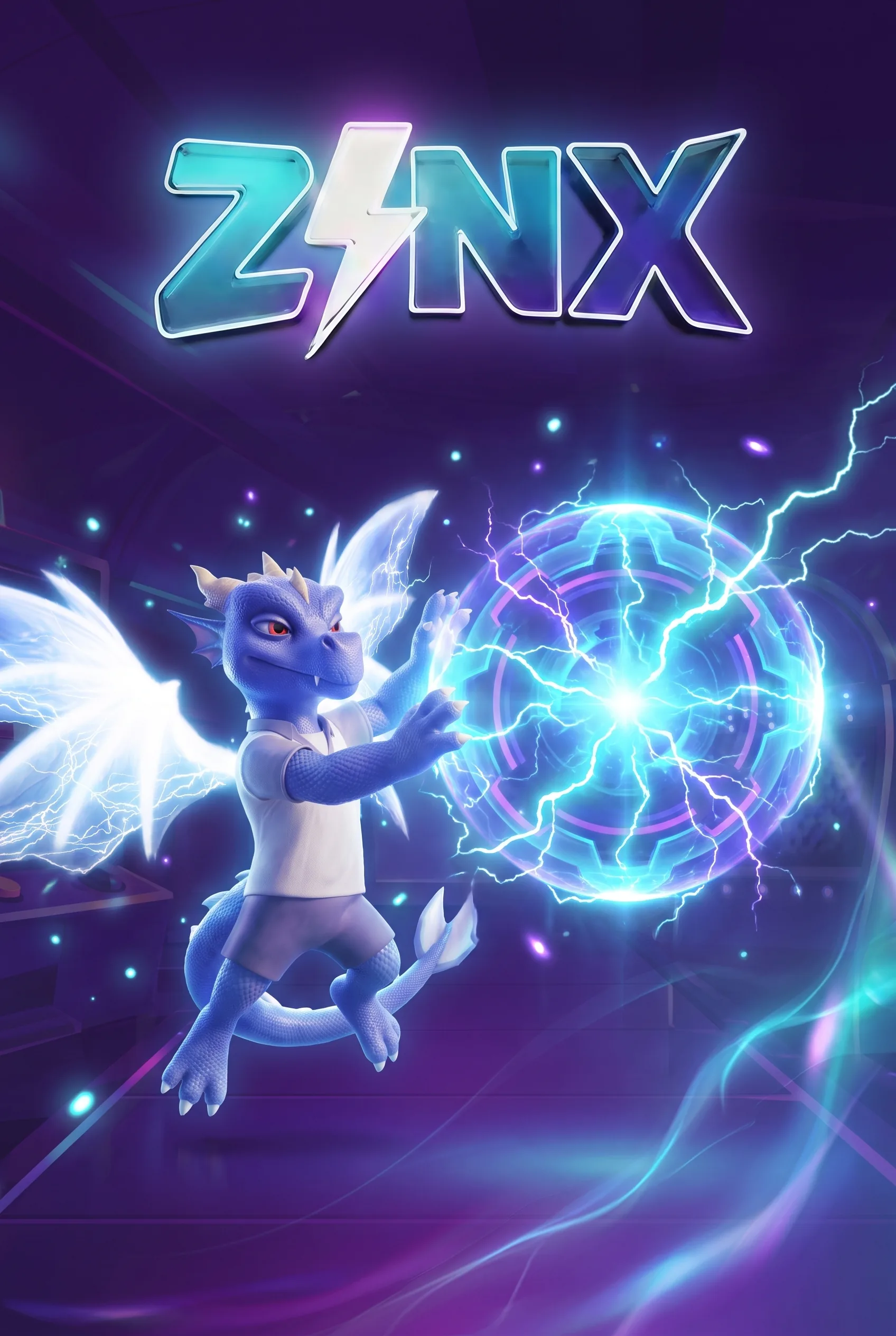 Sigla Zinx Casino și mascota cu un portal luminos